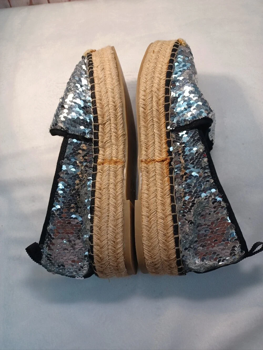 zara trafaluc silver sequin espadrille loafers flats sparkle shoes eu 38 us 7.5